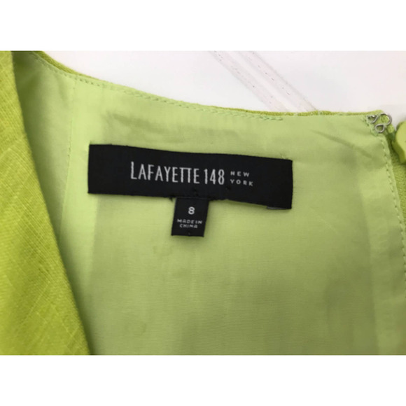 Lafayette 148 Lime Green Linen Square Collar Cap Sleeve Straight Sheath Dress 8 - Picture 8 of 11
